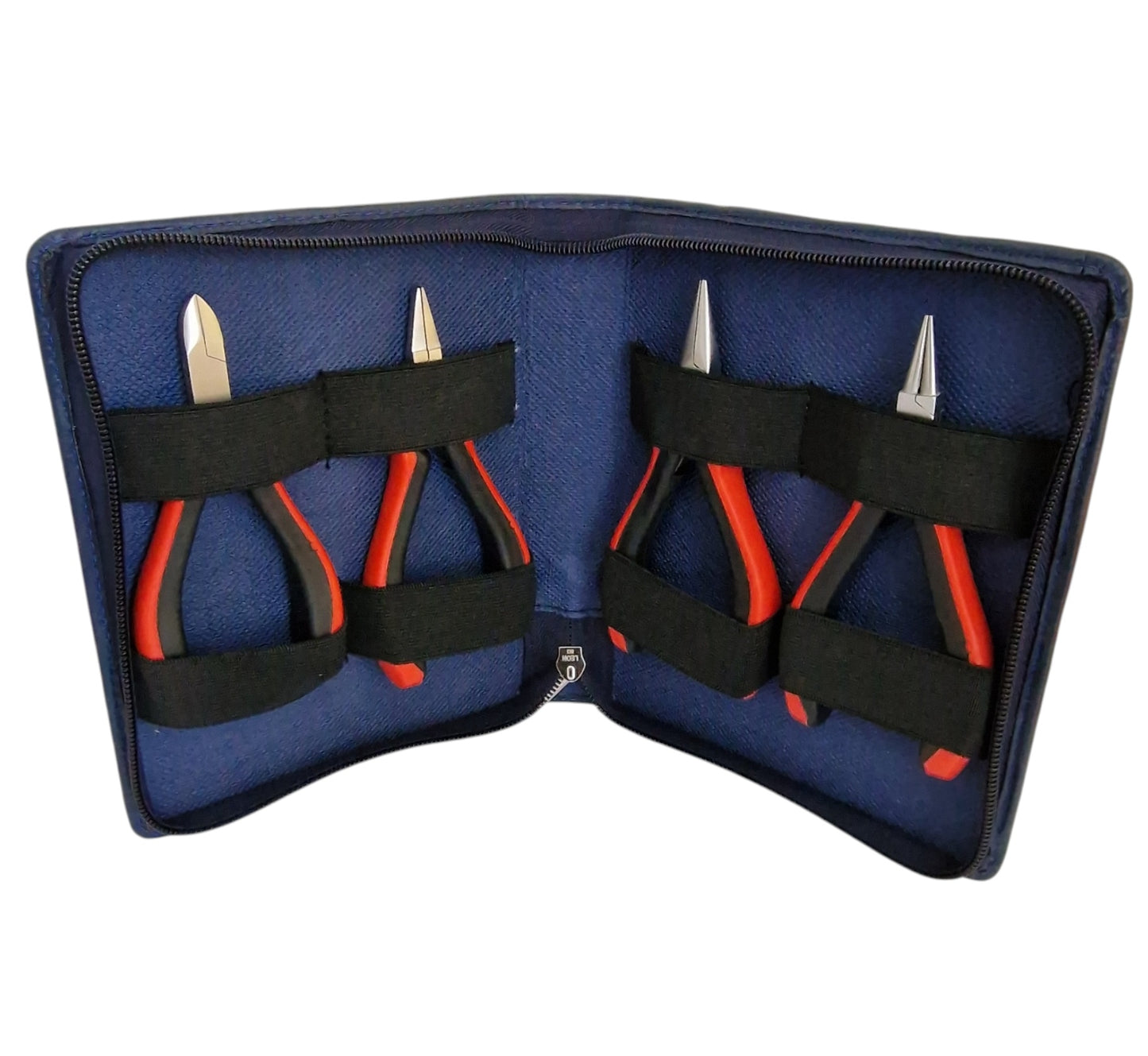 Set of pliers in a blue case on a white background