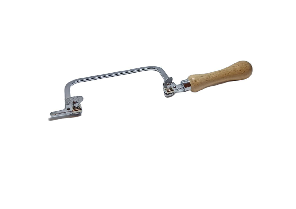 Handheld saw with wooden handle on a white background