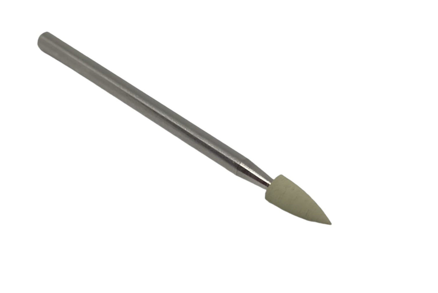 Green conical shaped polishing pint on a steel shaft