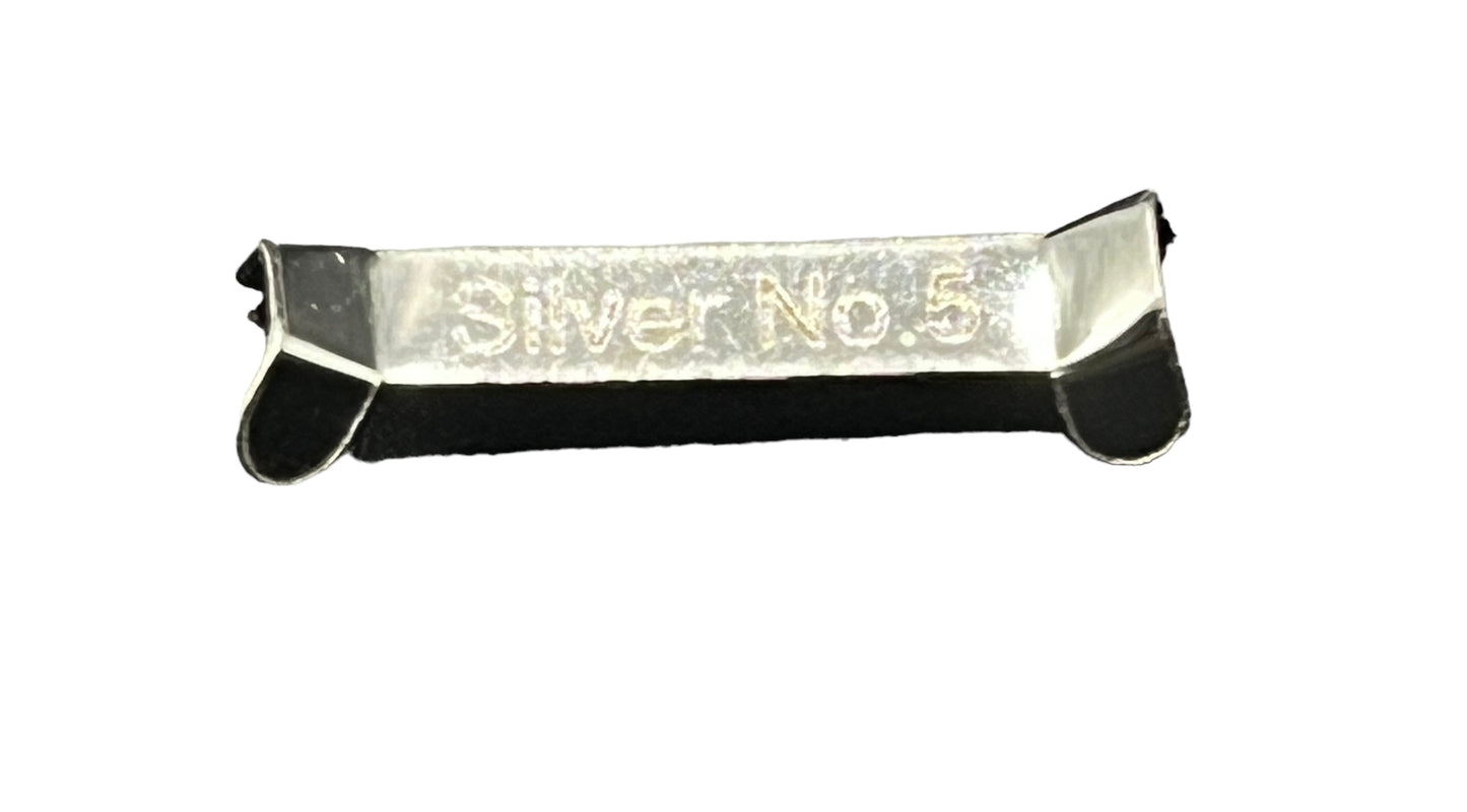 A silver ring clip marked 'Silver No.5'.