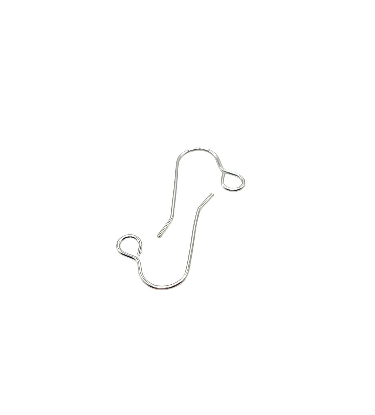 A single sterling silver earwire hook against a white background.