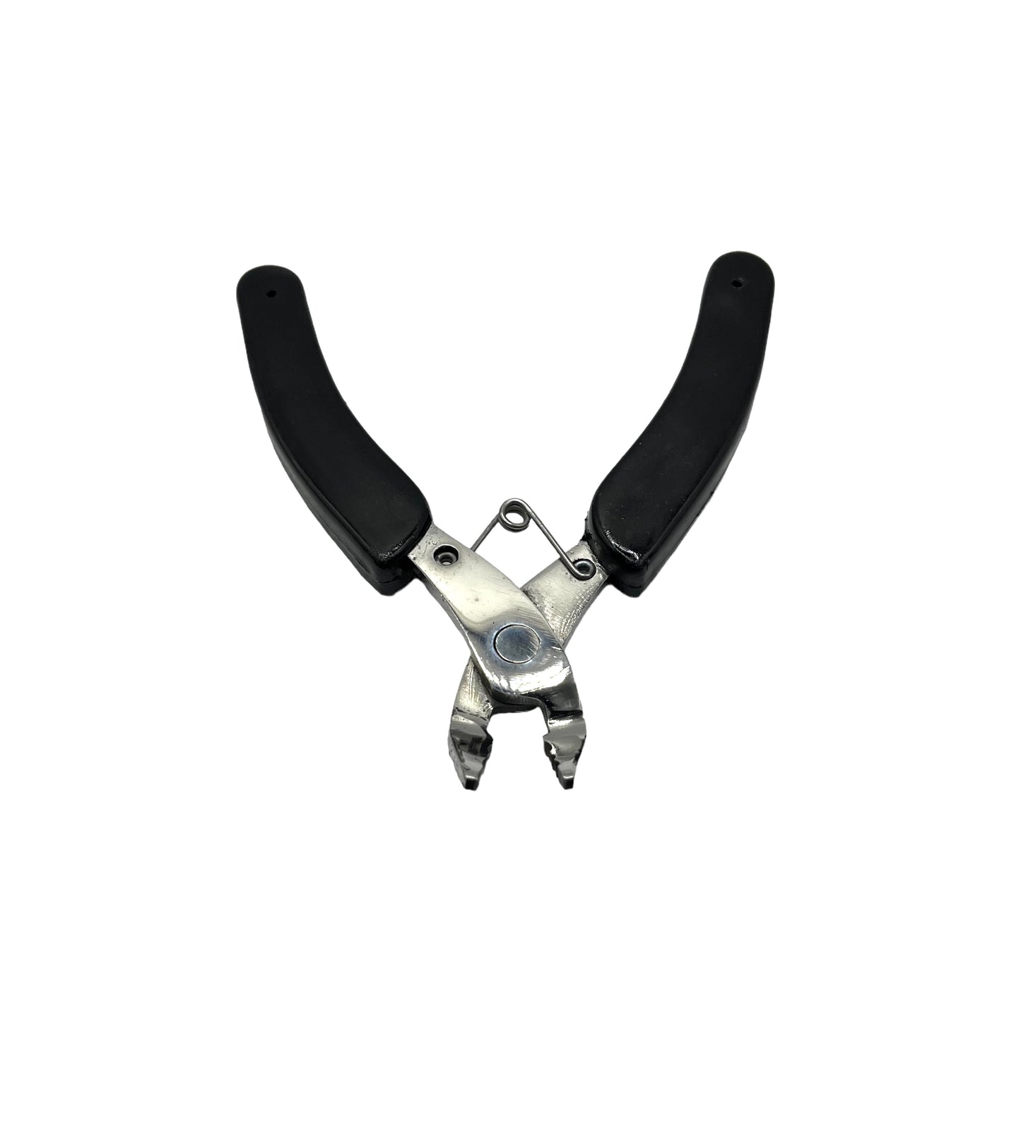 A bead crimping plier with black handles and metal body.