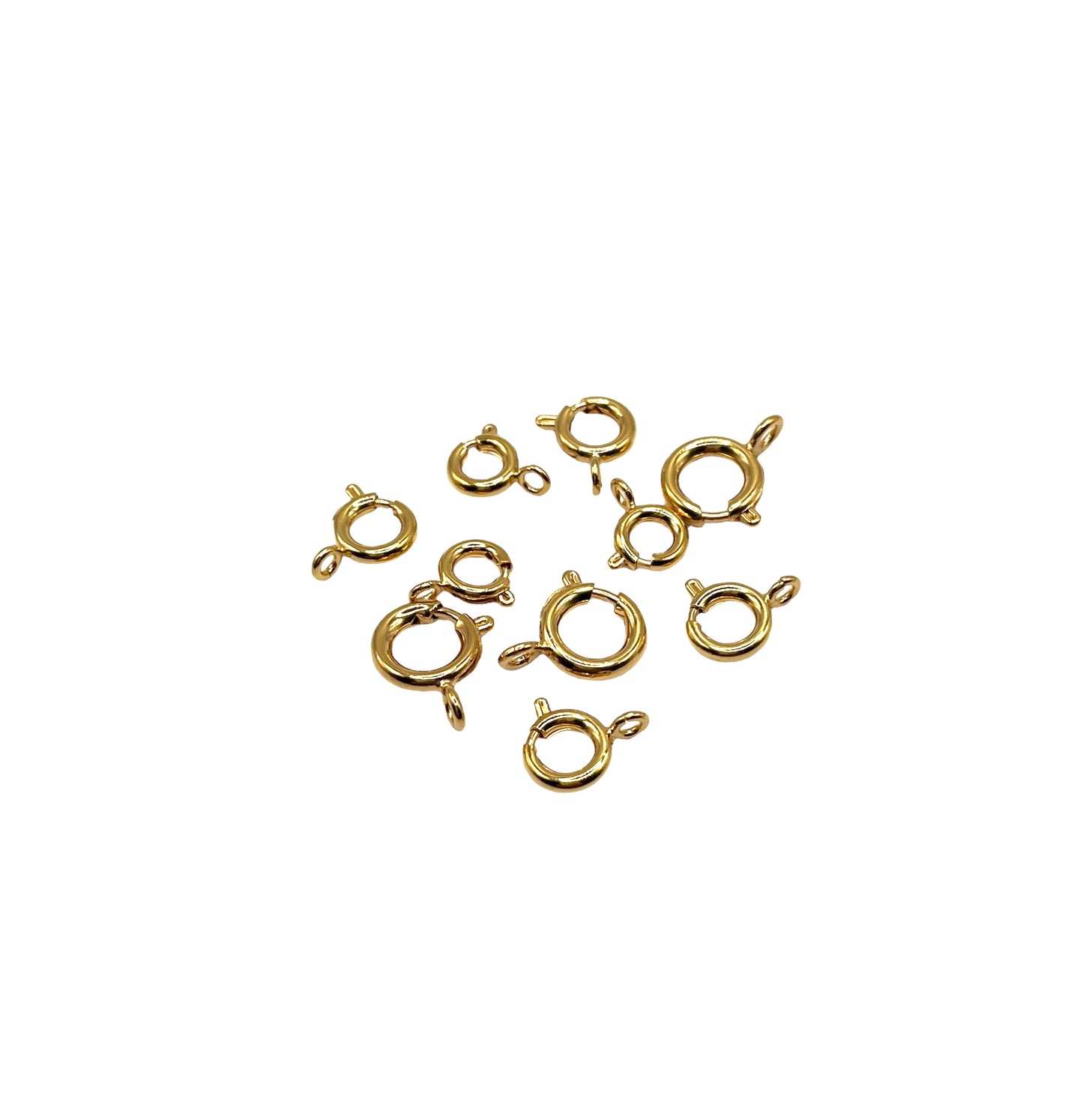 An assortment of gold plated boltrings, used for jewellery making and repair.