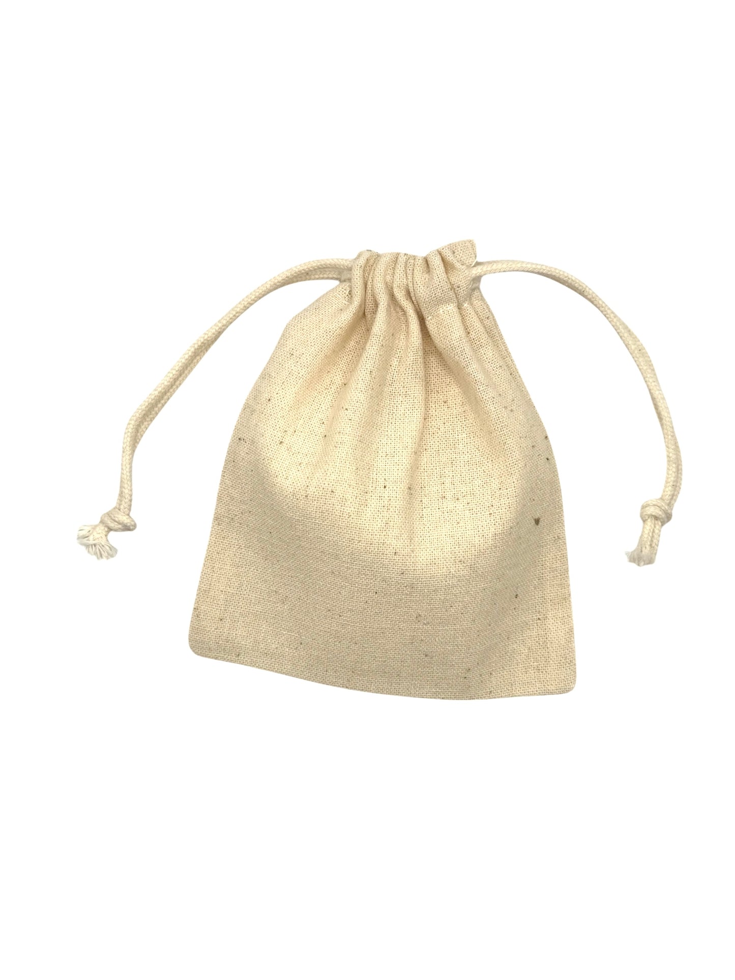 Beige cotton drawstring bag closed