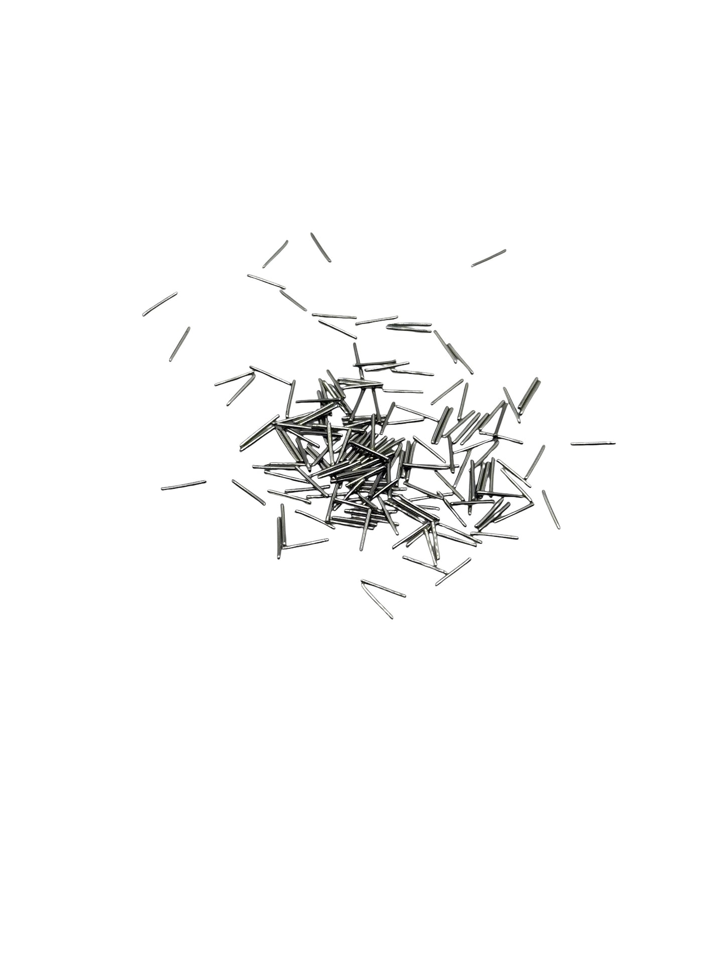 Scattered magnetic polishing pins on a white background