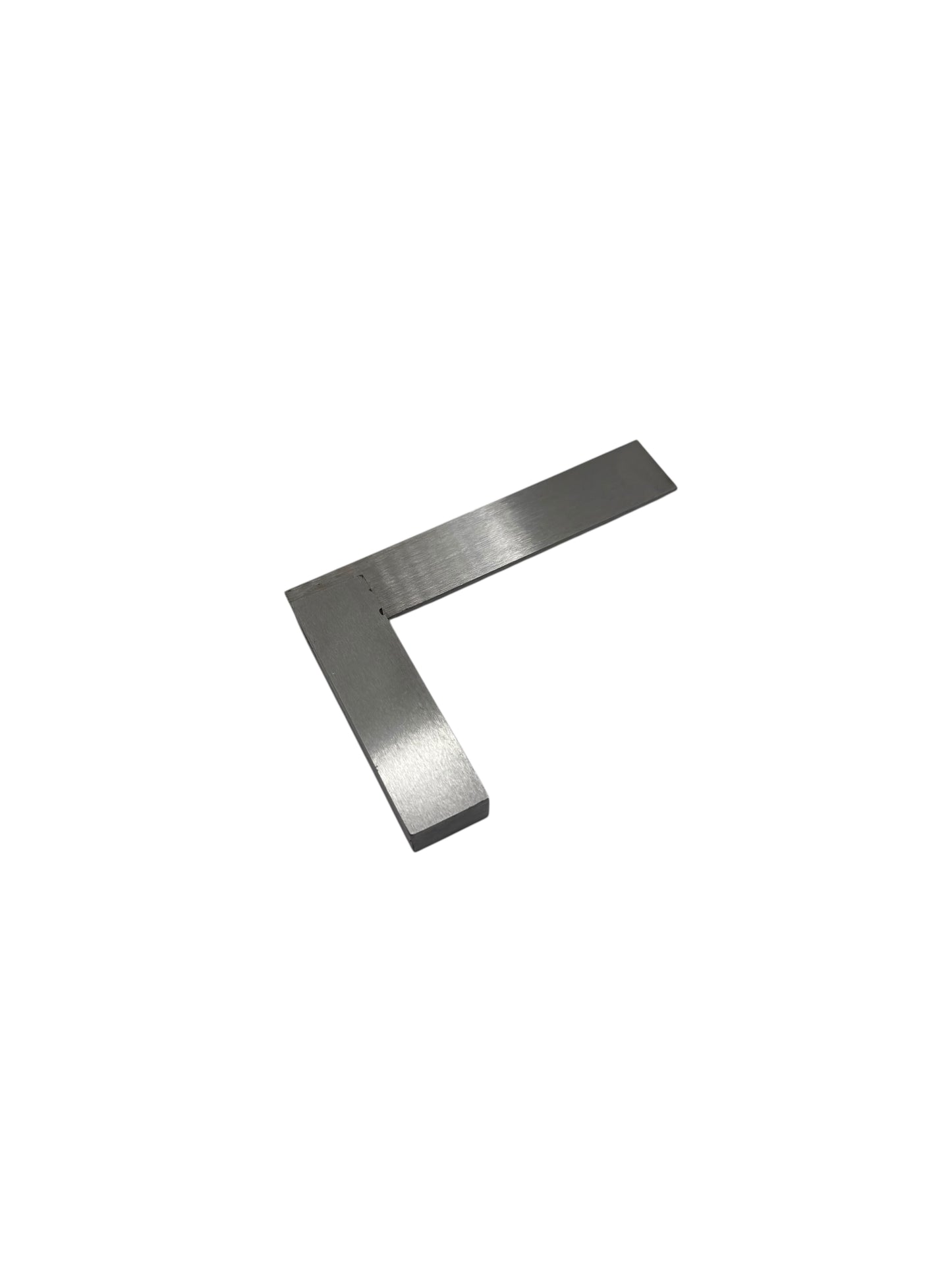 Metal L-shaped tool on a white background