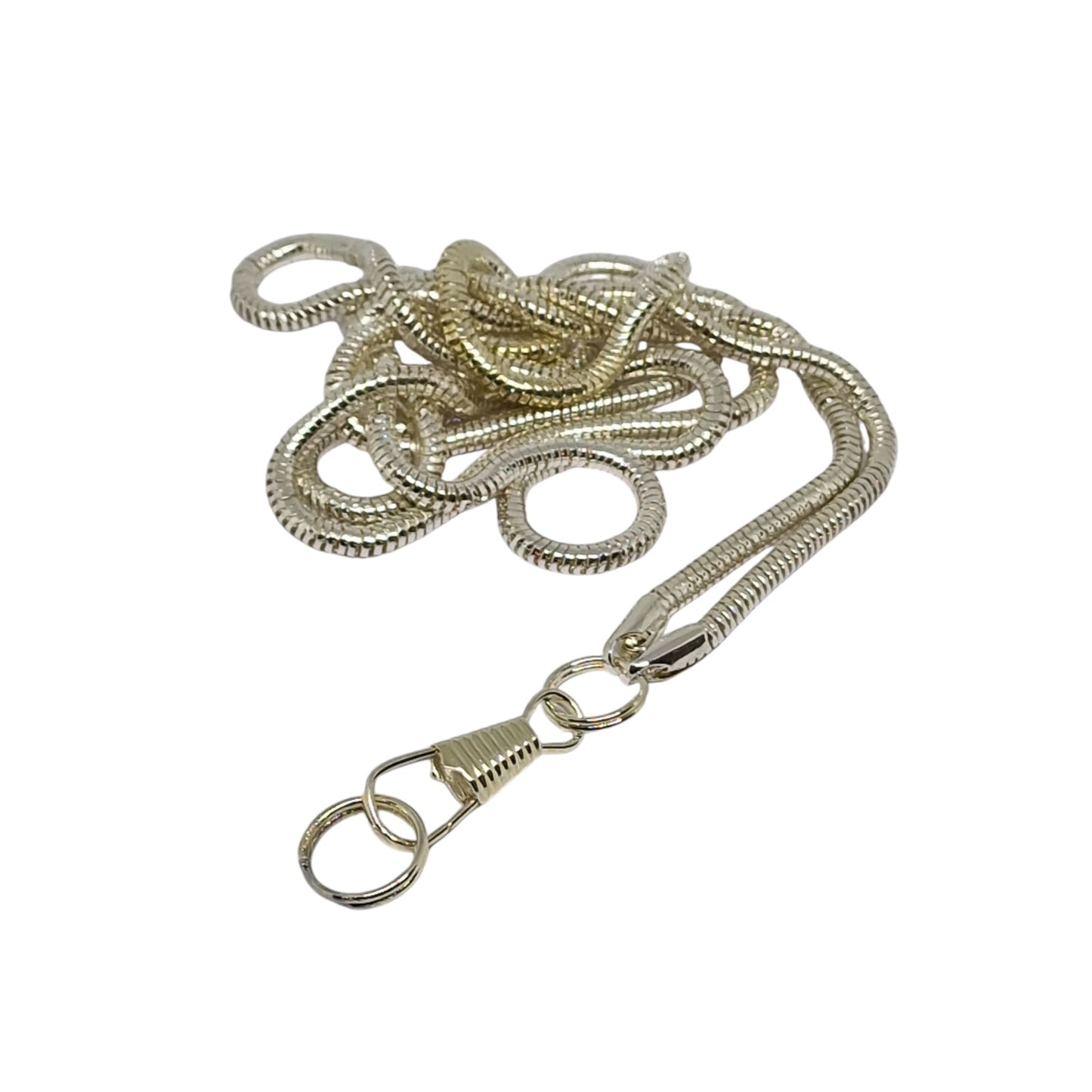 Silver colored loupe chain with a clasp, used for jewelry making.