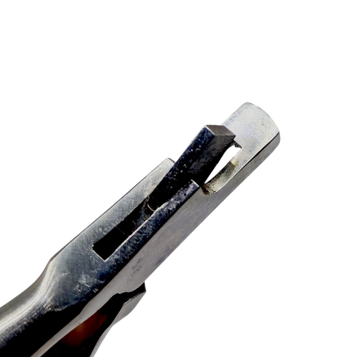 Side view close up of notching plier