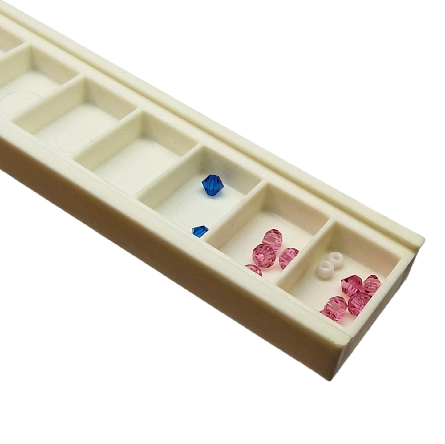 Clear Plastic 10-Compartment Diamond Sorting Box with Sliding Lid (150×30×10 mm)