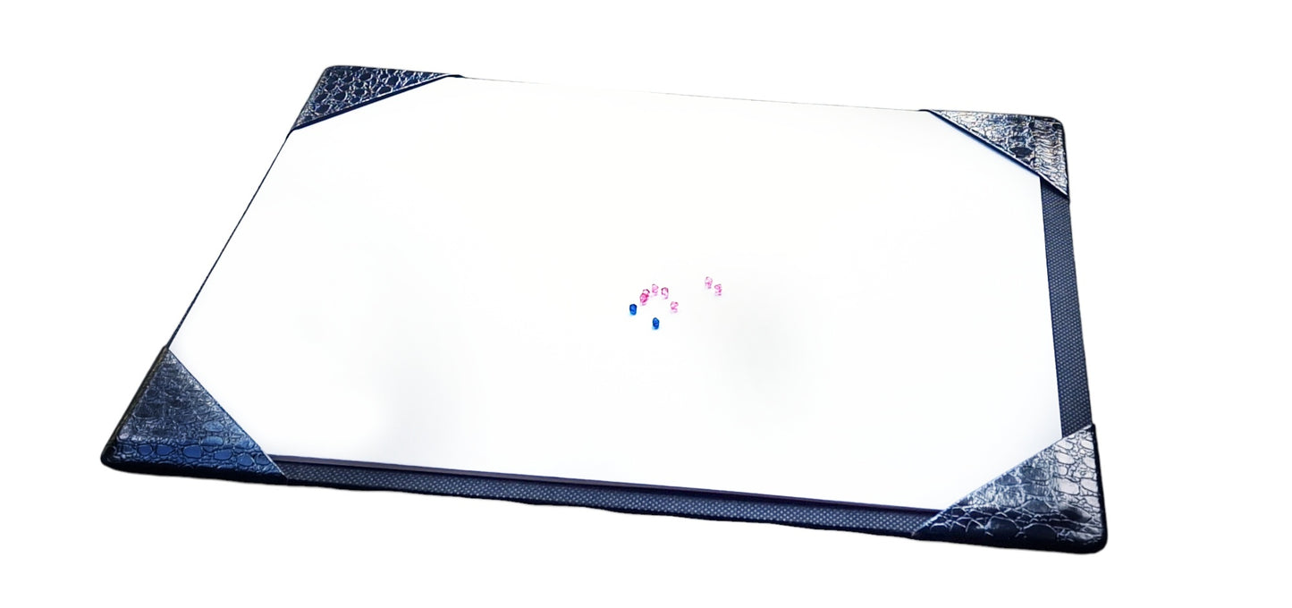 Leather cornered pad with white paper and stones on top