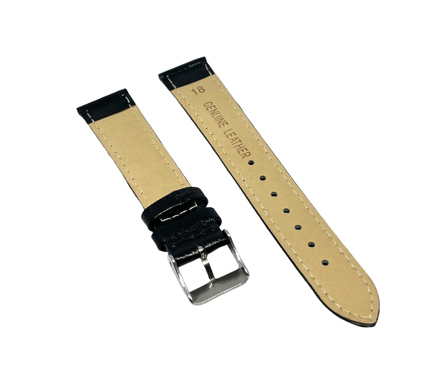 Black Leather Watch Strap - Smooth Calf - 18mm