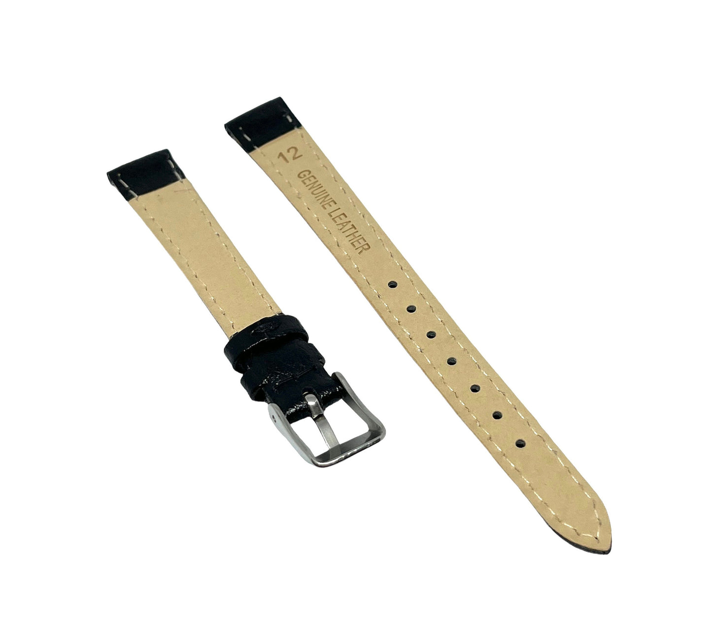 Black Leather Watch Strap - Smooth Calf - 12mm