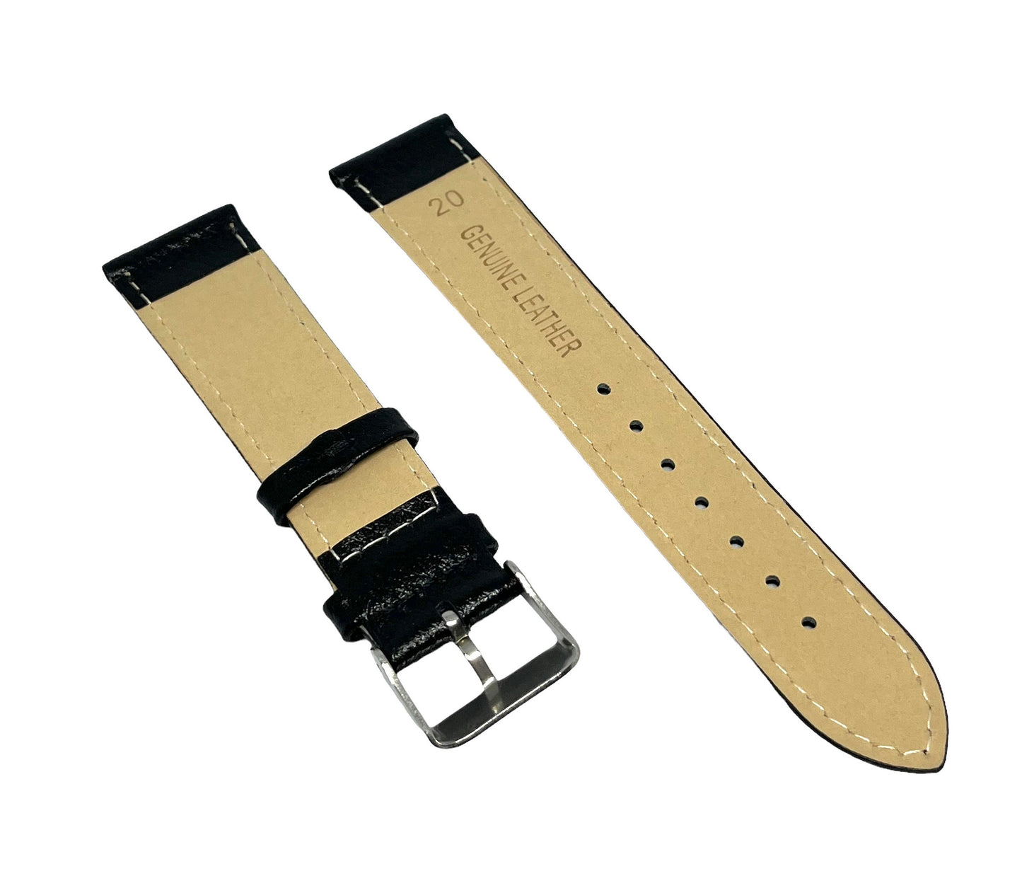Black Leather Watch Strap - Smooth Calf - 20mm