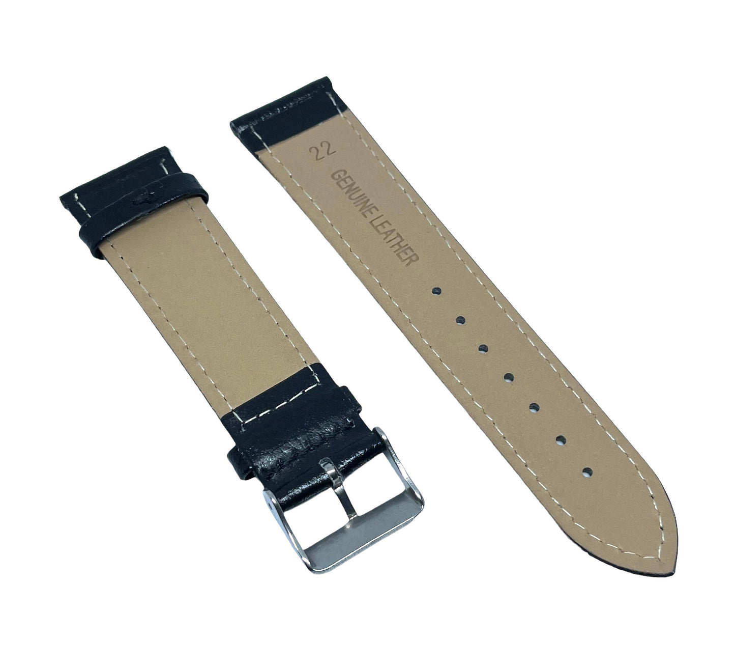 Black Leather Watch Strap - Smooth Calf - 22mm