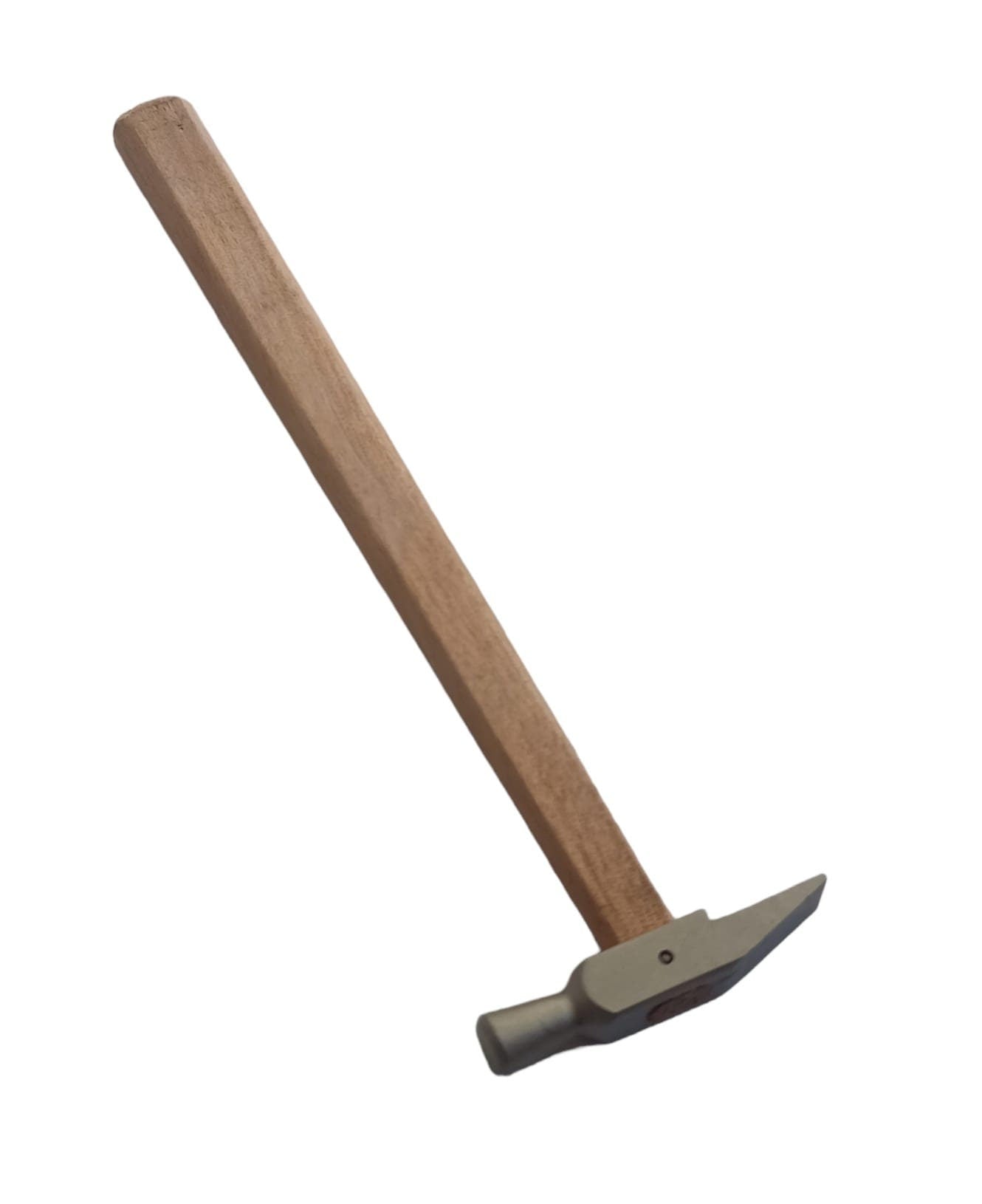 A forged, polished steel hammer with a hardwood handle, designed for precision work in jewellery making and watchmaking.