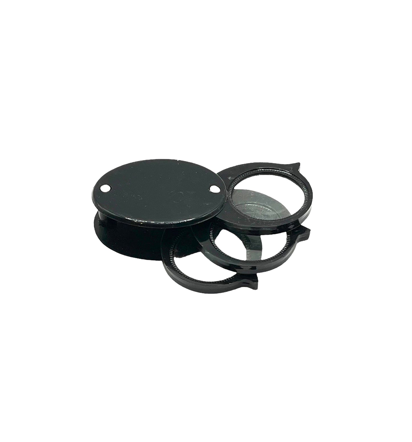 black triple lens magnifier with round 21mm lenses, designed for magnification in gemstone inspection or jewelry making.