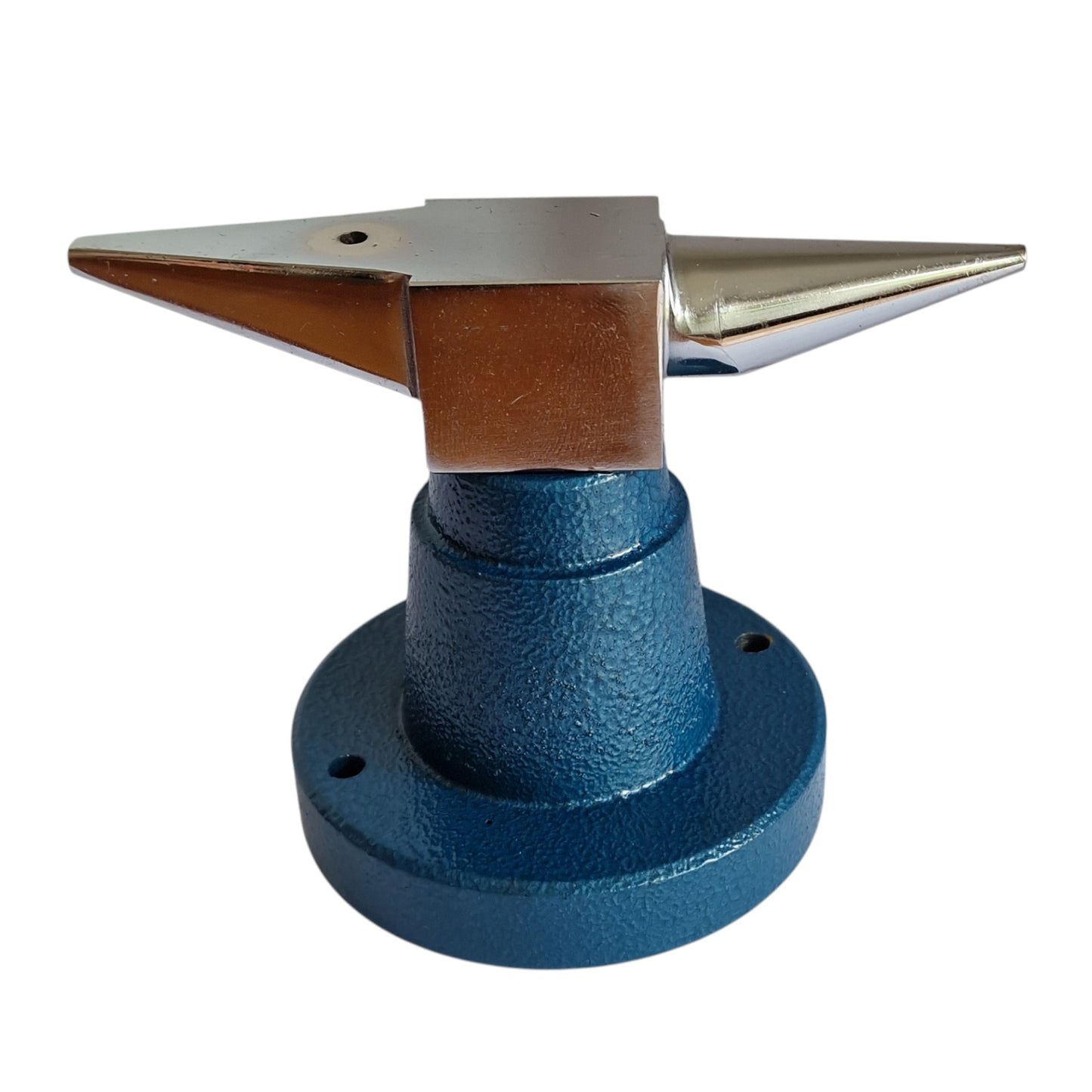 Metal anvil with blue base on a white background