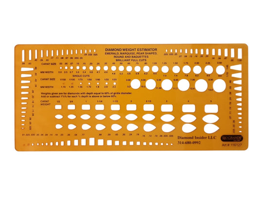 Diamond weight estimator tool with measurements on a white background