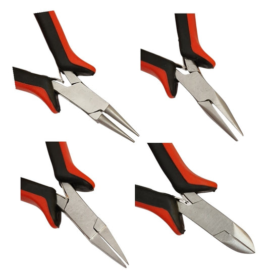 Set of pliers with black and red handles on a white background