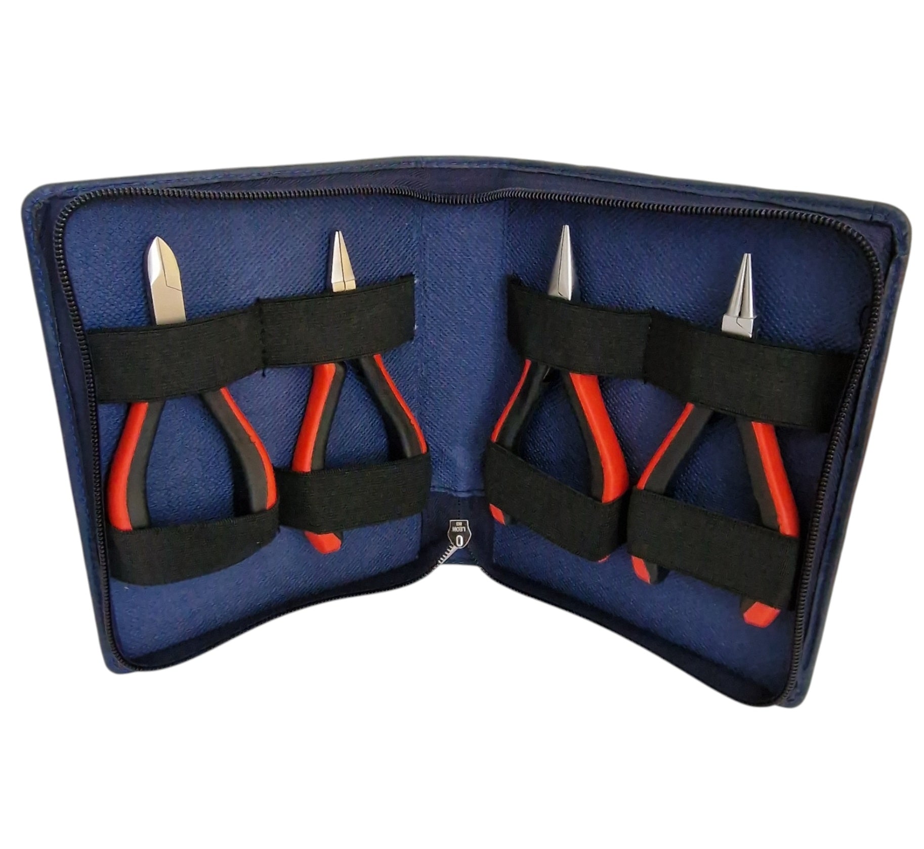 Set of pliers in a blue case on a white background