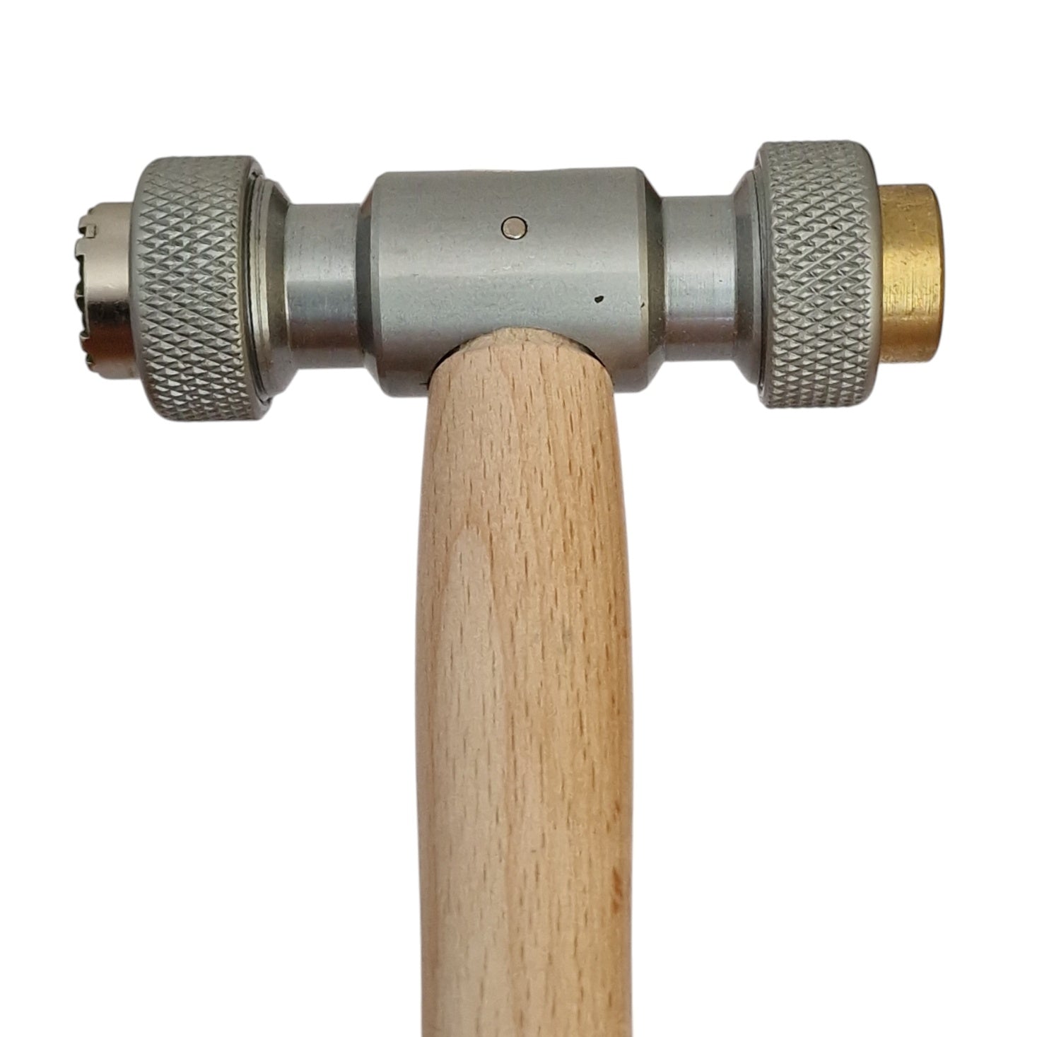 Metal mallet with wooden handle on a white background