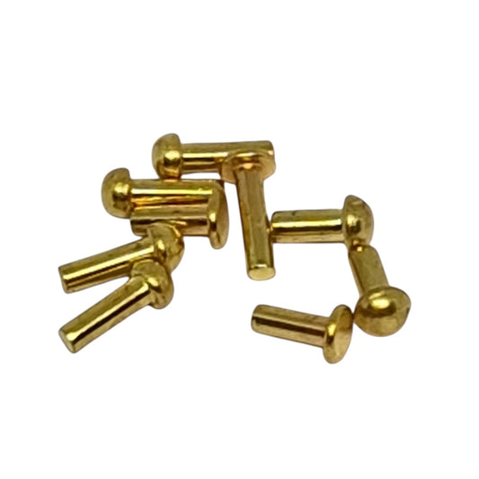 Gold metal rivets on a white background