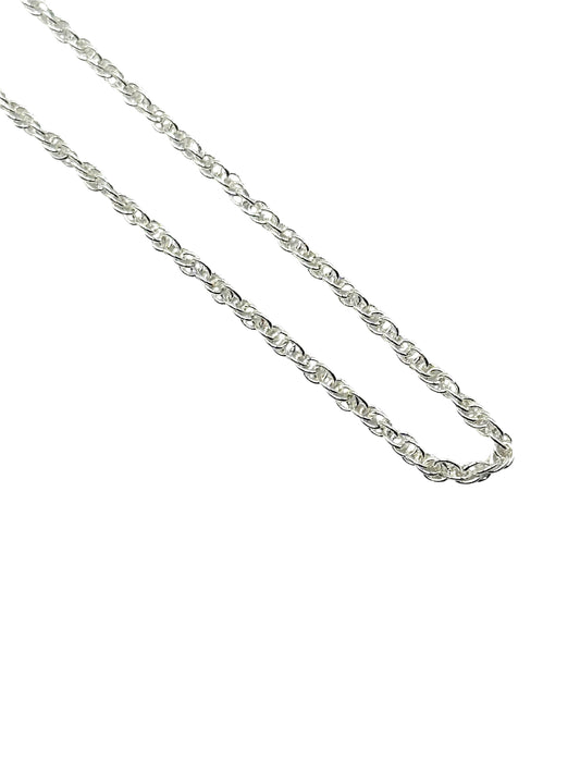 Silver chain necklace on a white background