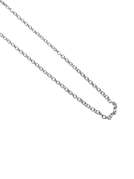 Silver chain necklace on a white background