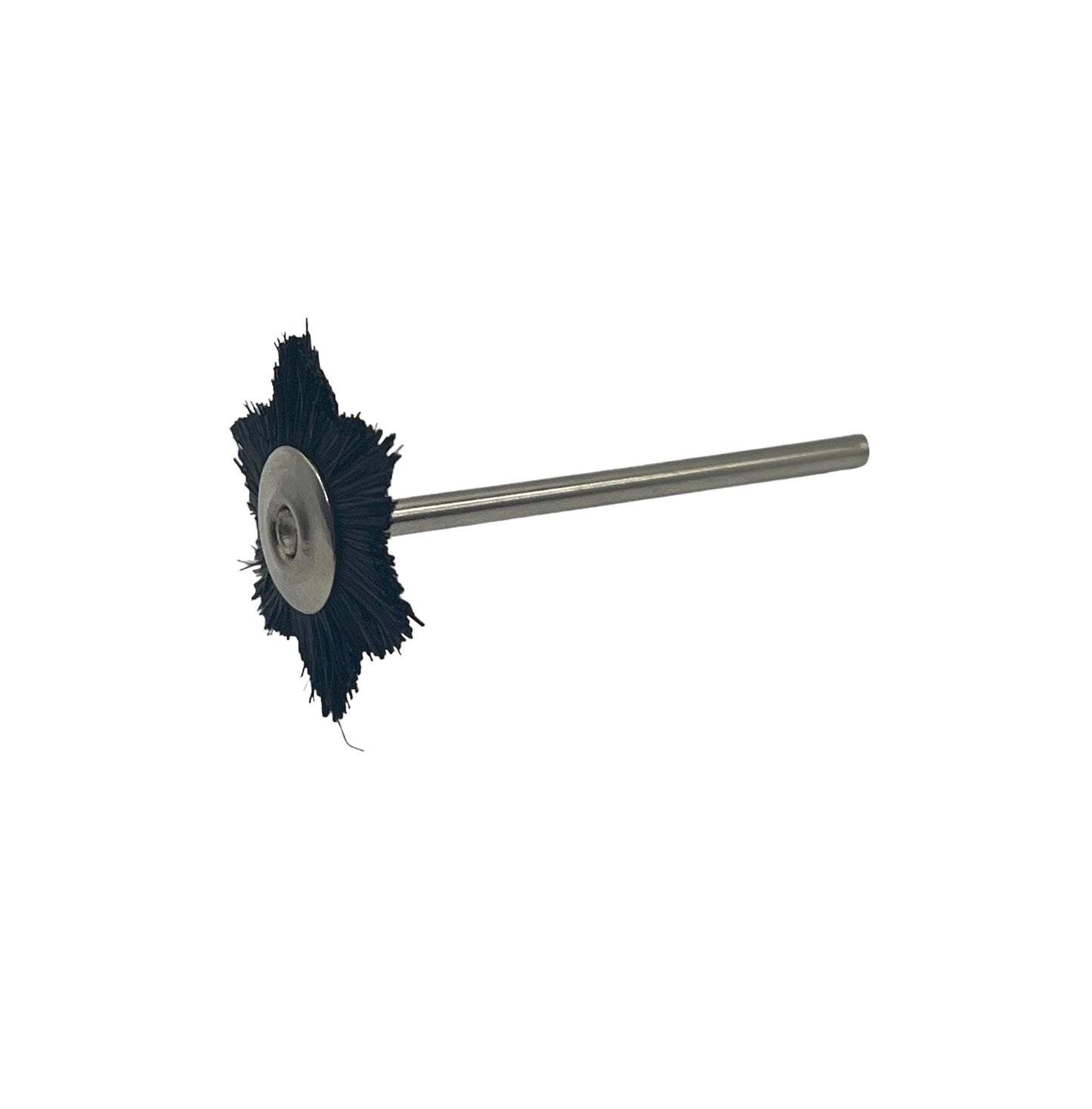 Star bristle polishing wheel on a steel shaft
