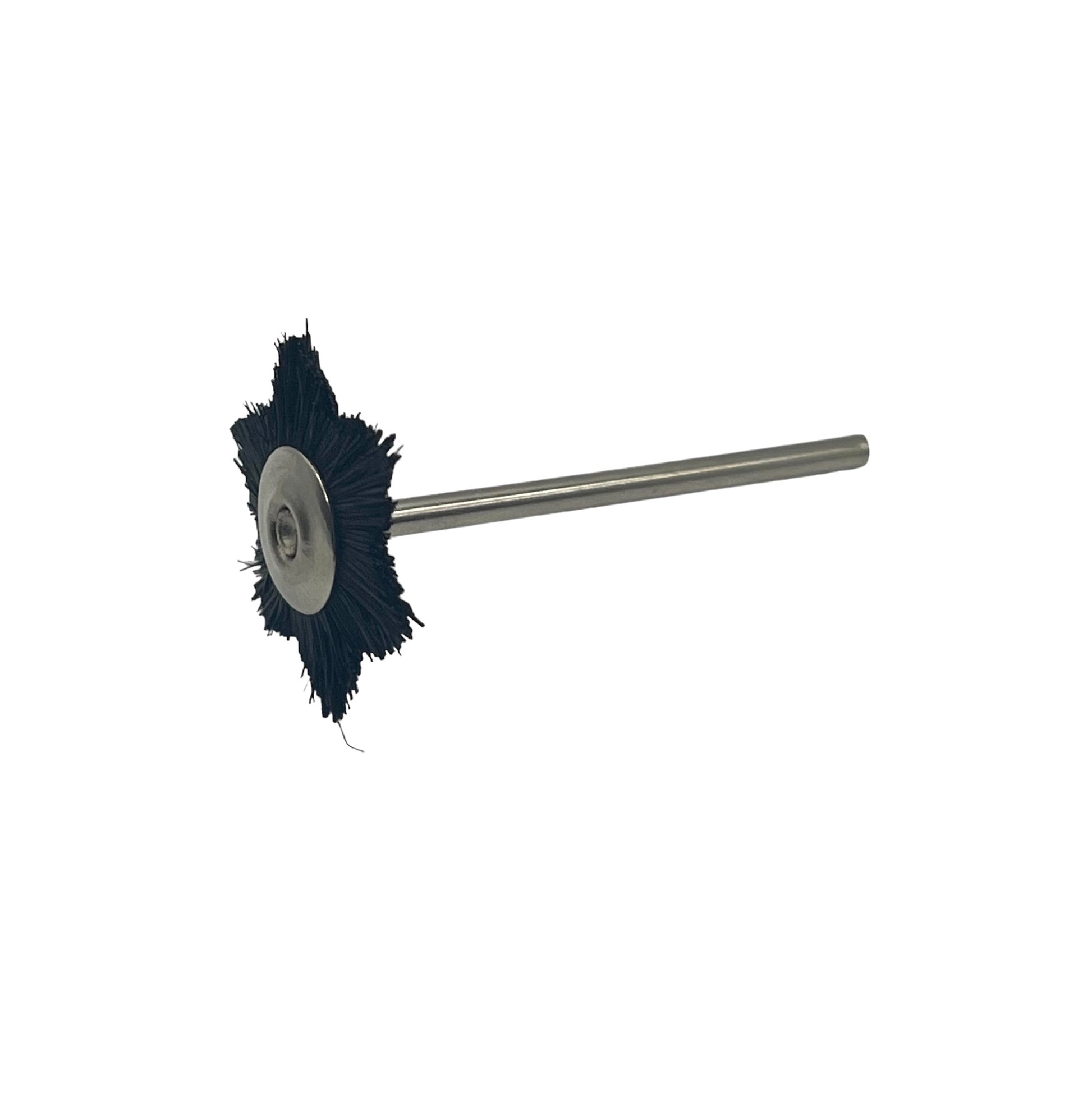 Star bristle polishing wheel on a steel shaft

