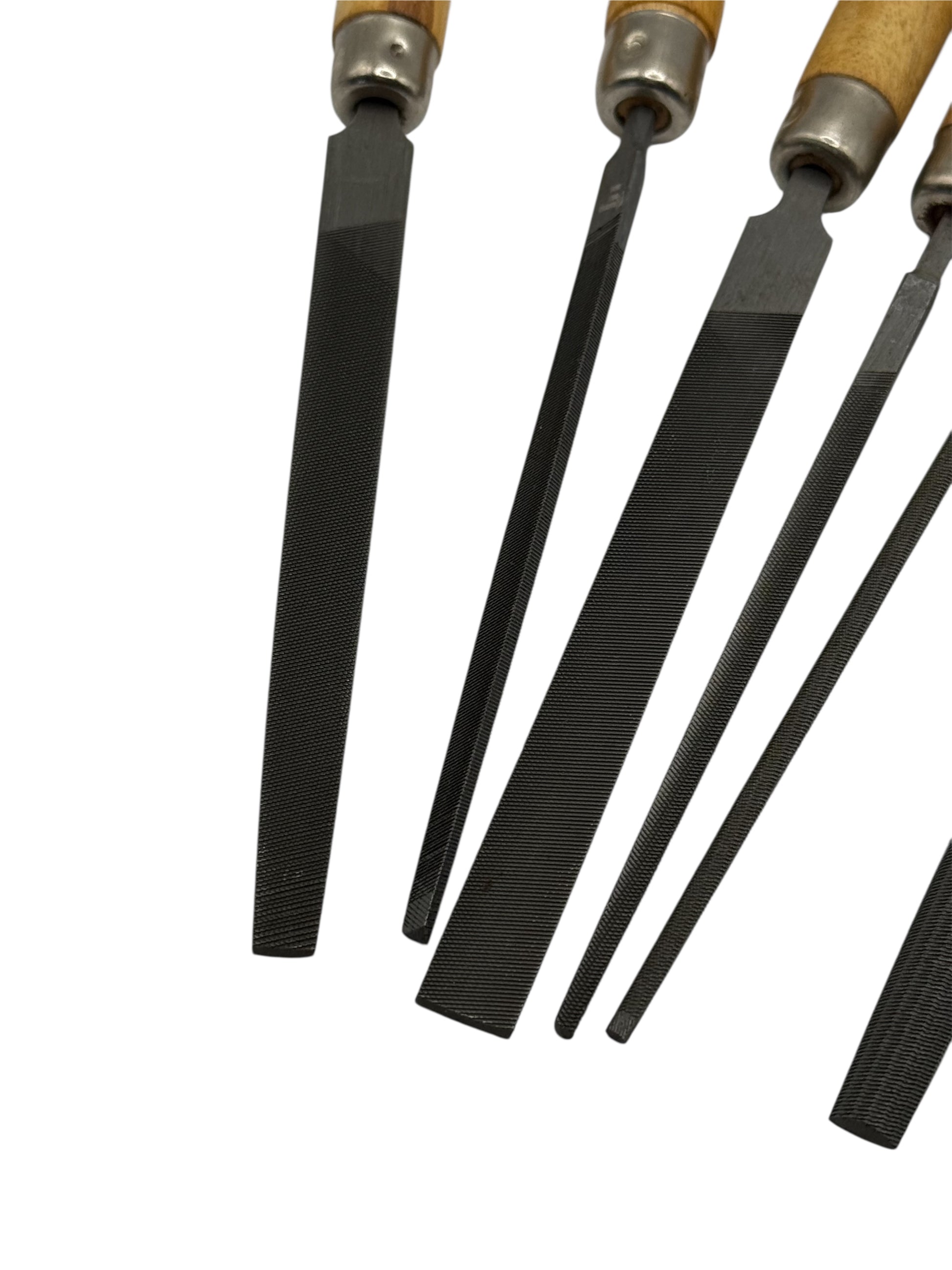 Set of files with wooden handles on a white background
