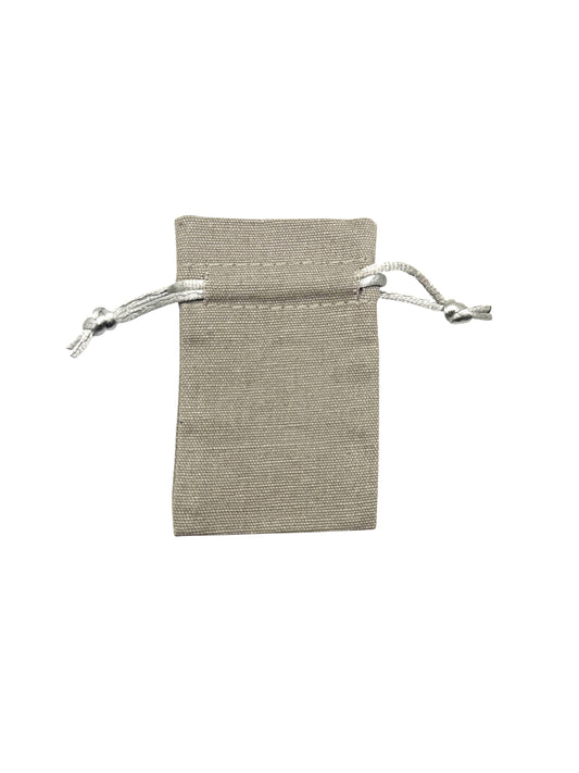Small grey cotton drawstring bag with natural cord closure – eco-friendly fabric pouch”