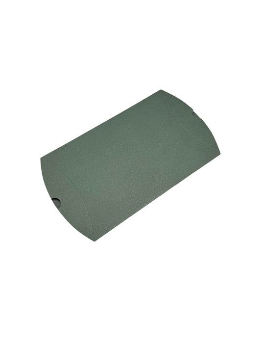 “Medium dark green pillow box with curved edges – eco-friendly flat-pack gift packaging”
