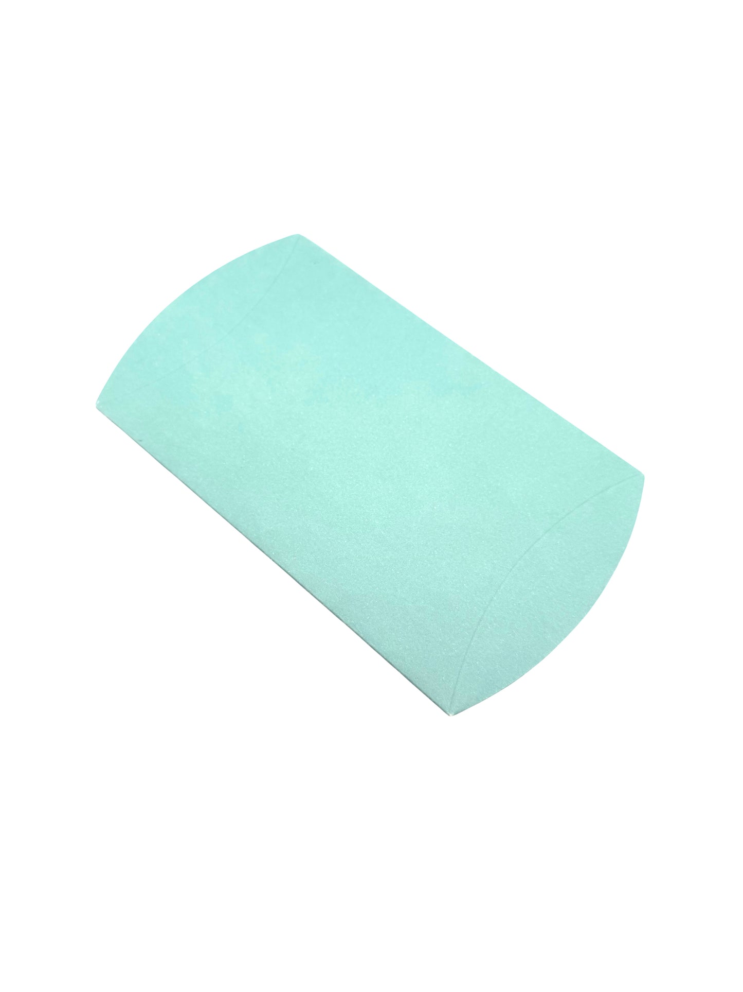 “Eco-friendly light green pillow box for gifts or favours – top-down angled view”