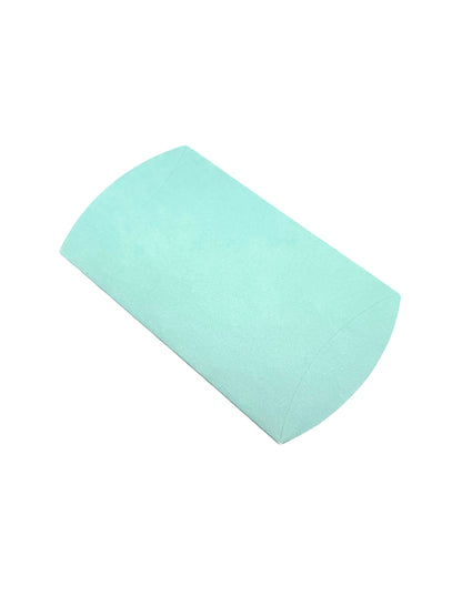 “Eco-friendly light green pillow box for gifts or favours – top-down angled view”