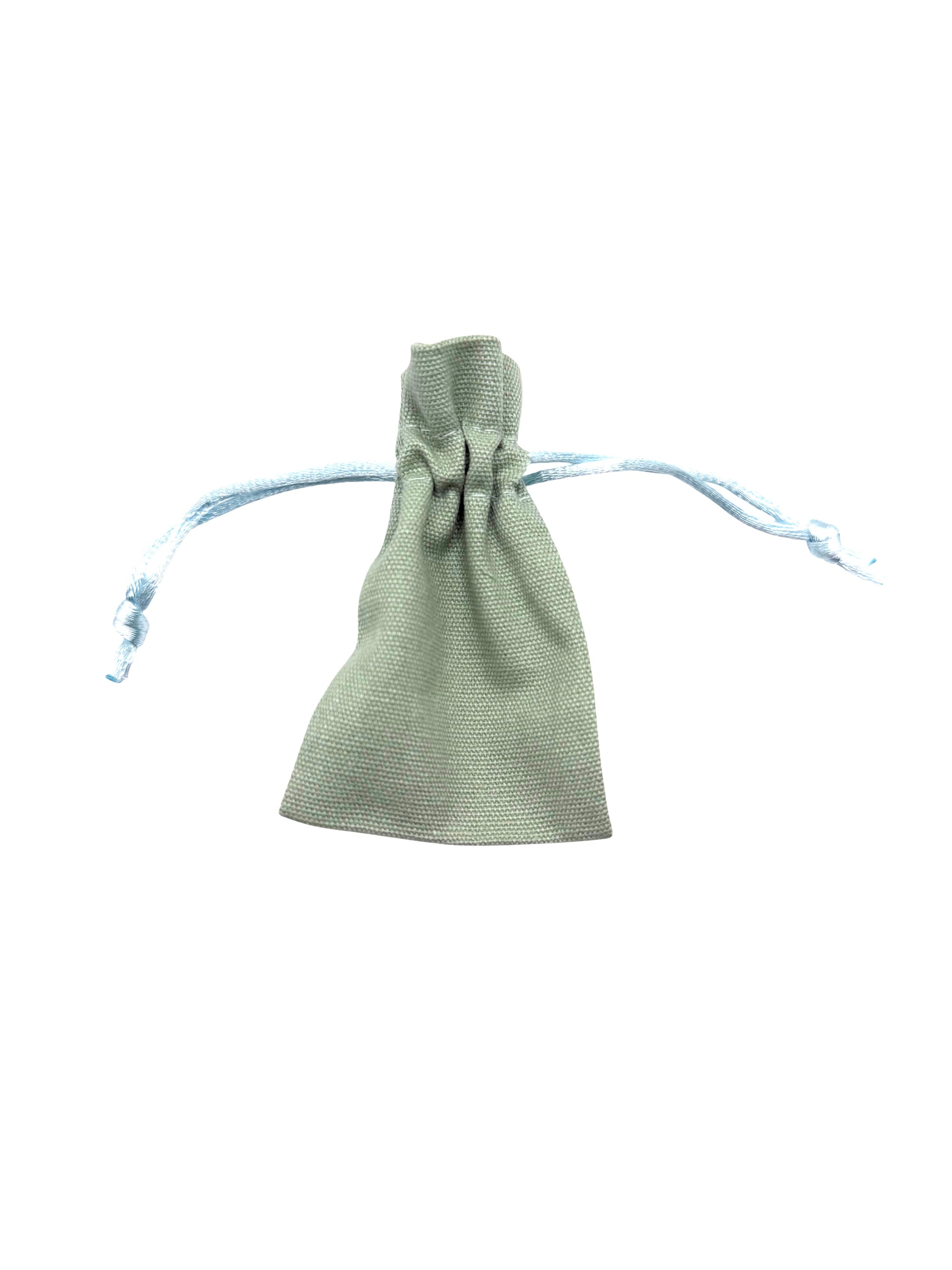Green drawstring bag on a white background