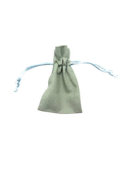Green drawstring bag on a white background