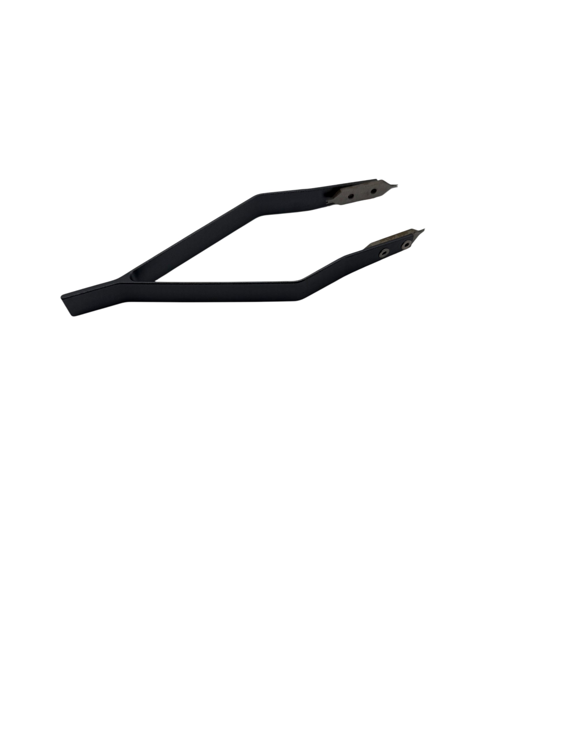 Black metal tweezers on a white background