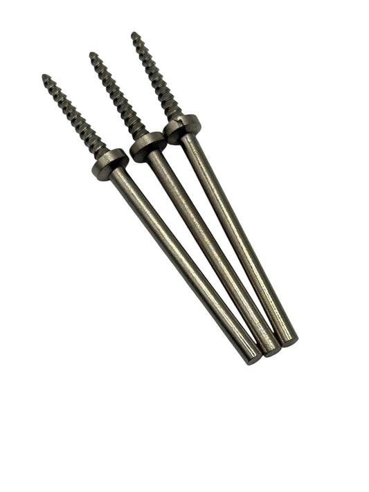 Three metal mandrels with threaded ends on a white background