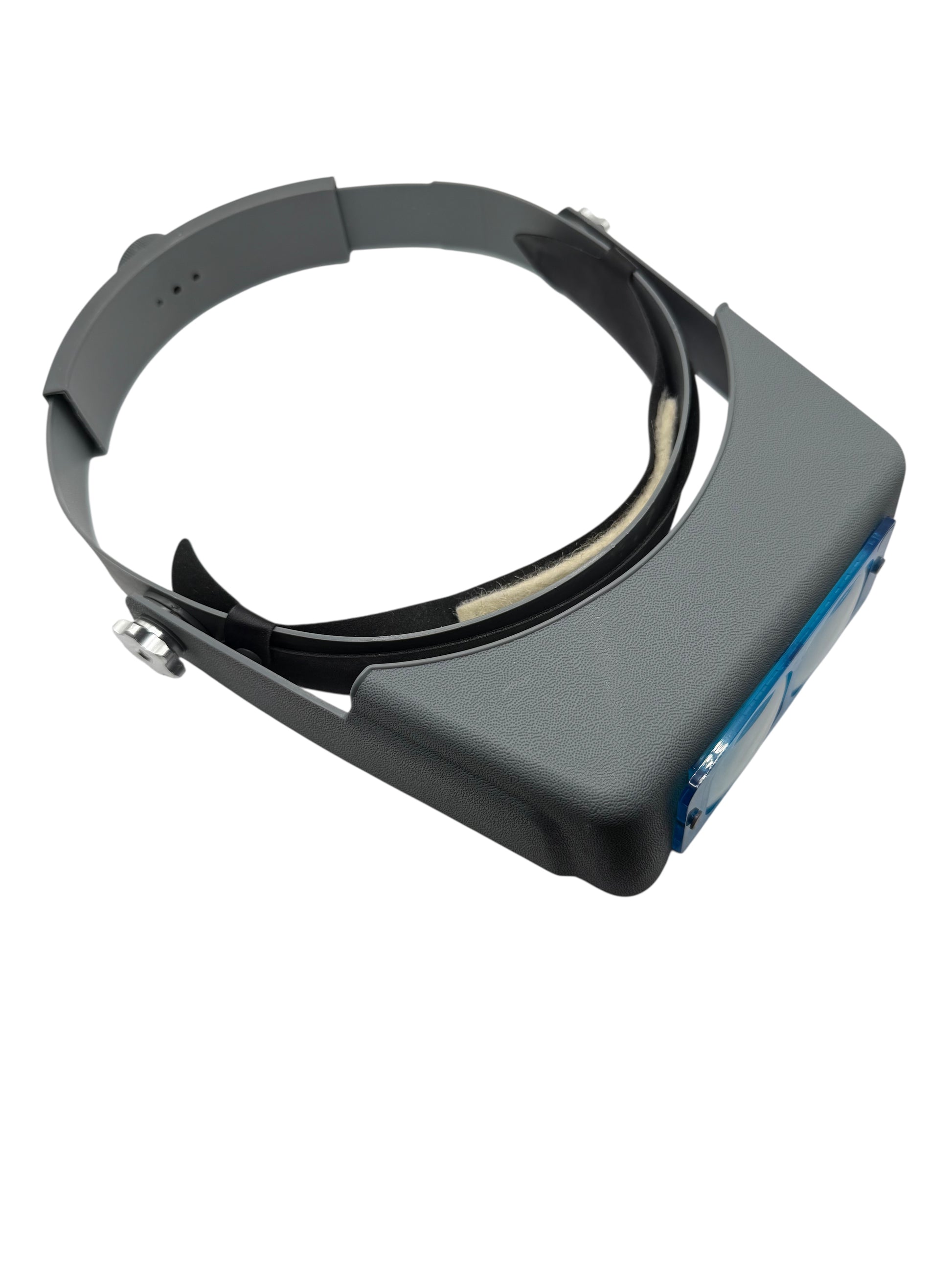 Grey magnifier band with a strap on a white background