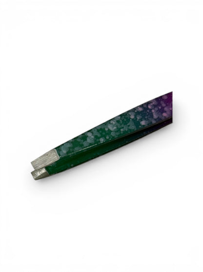 Close up of straight tipped eyebrow tweezers