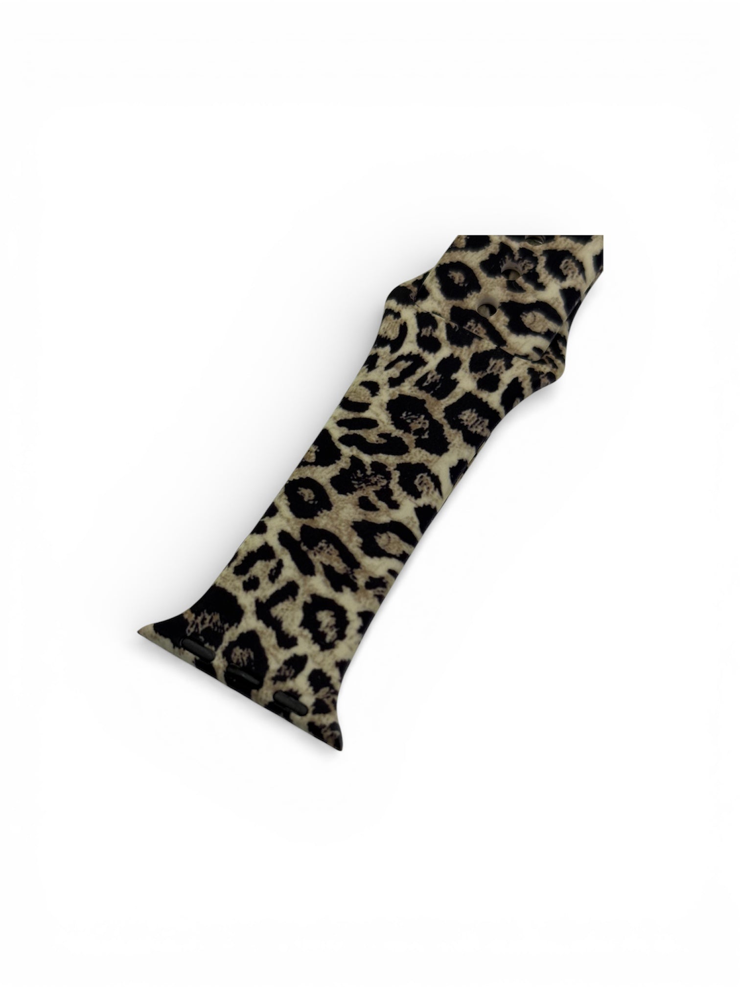 Close up of a leopard print watch strap