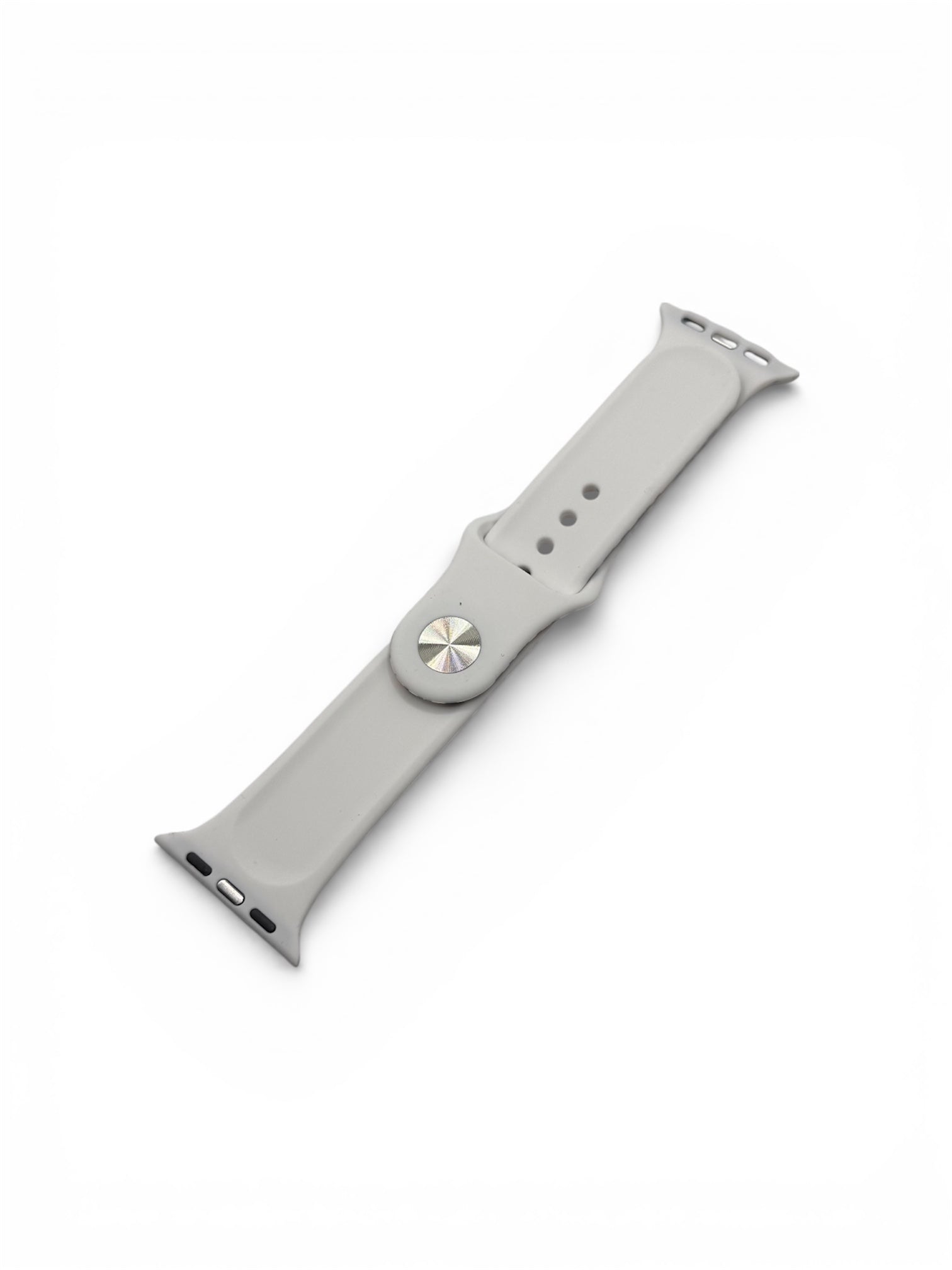 A light gray silicone watch band with a silver-toned metal clasp, shown on a plain white background.