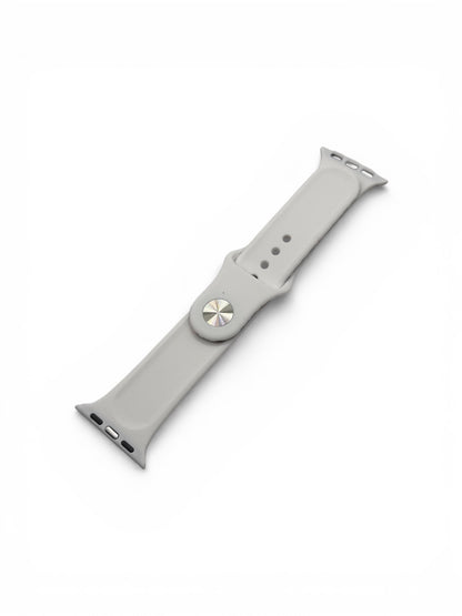 A light gray silicone watch band with a silver-toned metal clasp, shown on a plain white background.