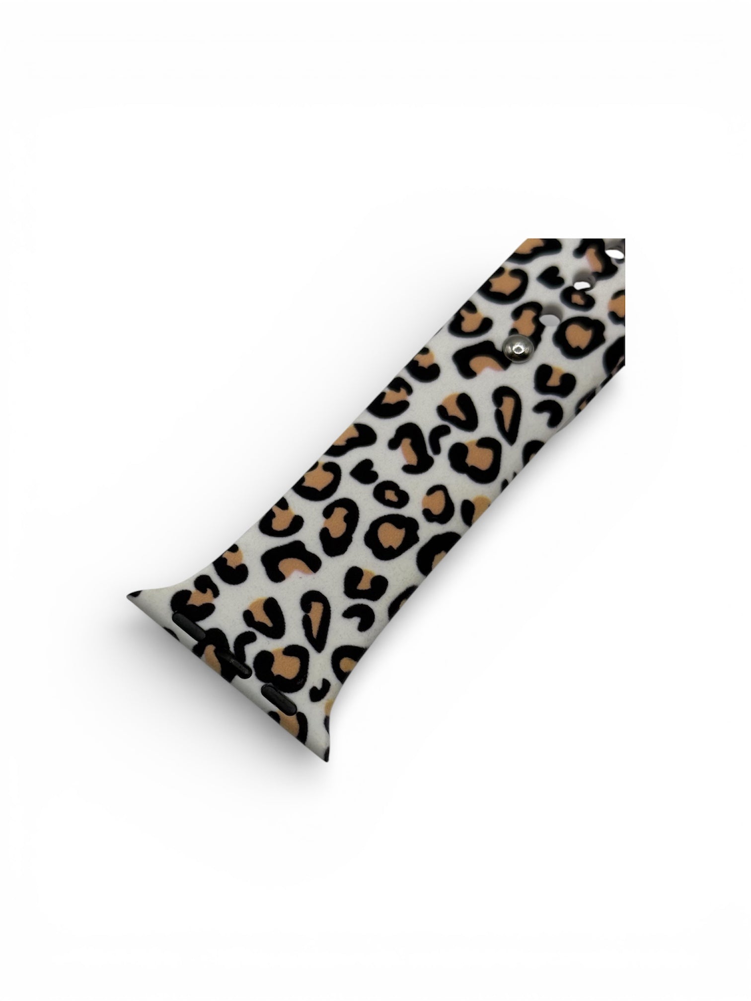 Close up of a cheetah print watch strap
