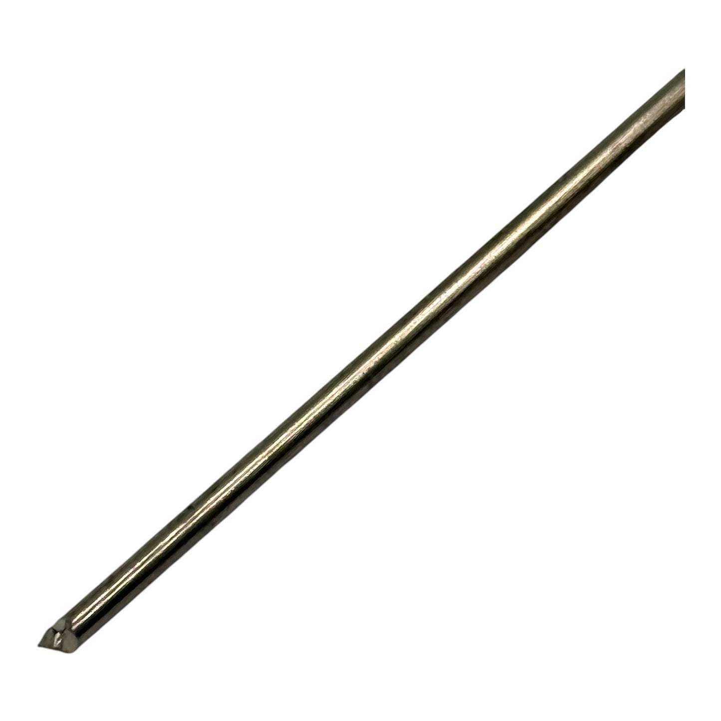 Gold cylindrical object with text on a white background