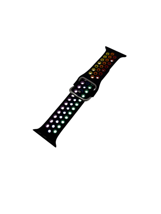 Black Multi-Coloured Silicone Watch Strap – 38–41mm – Compatible with Apple Watch