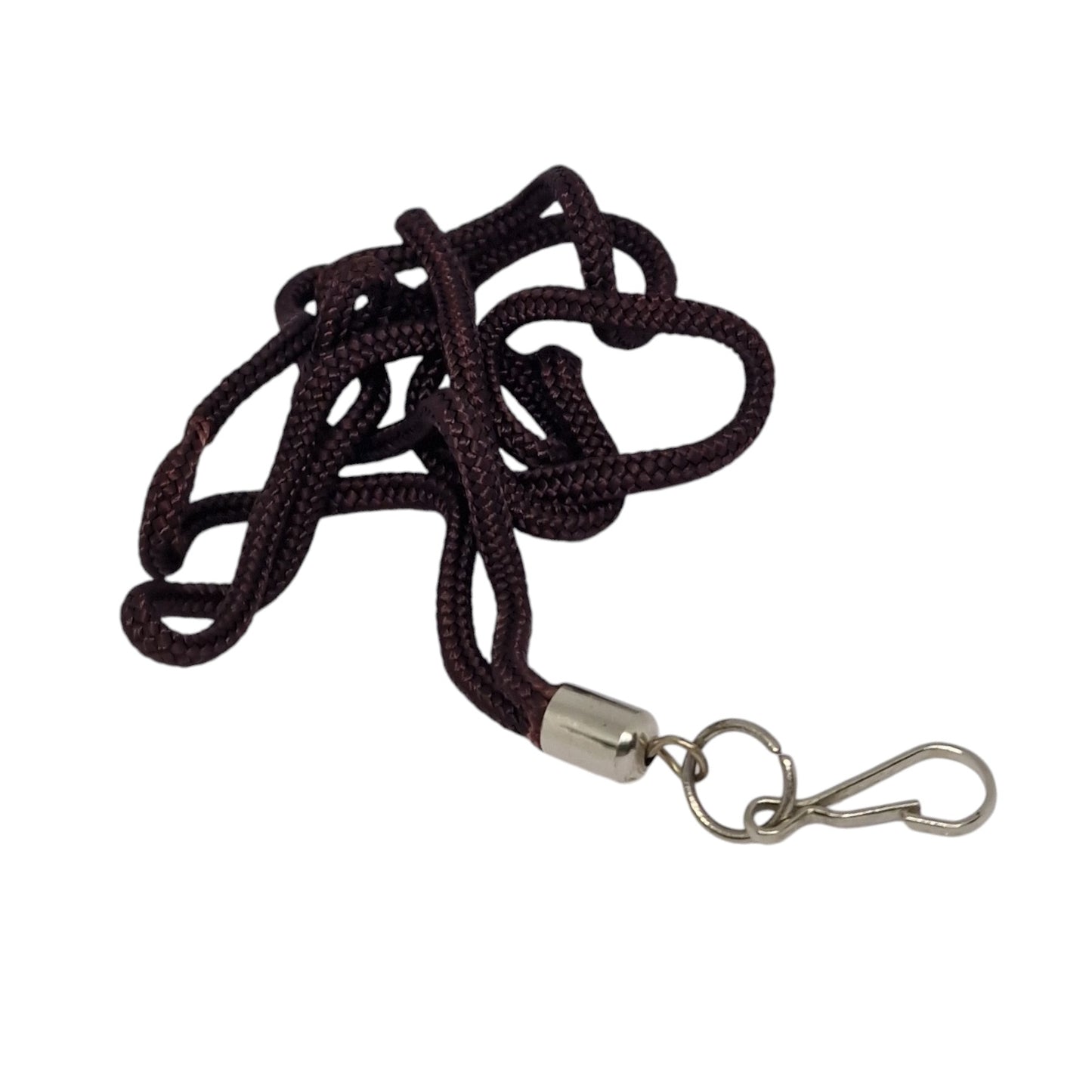 A brown nylon cord with a metal clasp, designed to attach to a magnifying loupe.