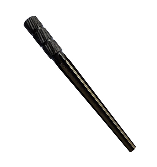 A black steel ring wax cutting mandrel tool with six sharp blades.
