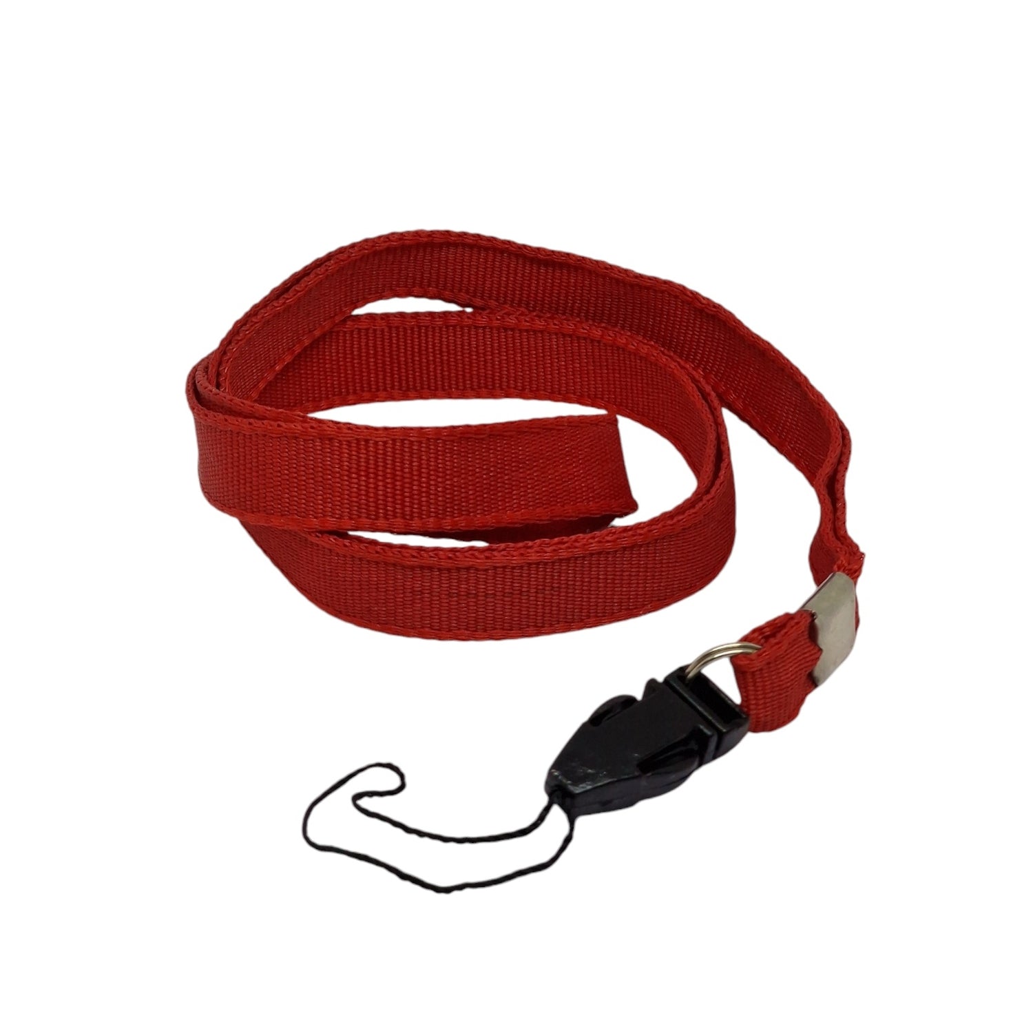 A red flat lanyard cord with a detachable hook designed to hold loupes.